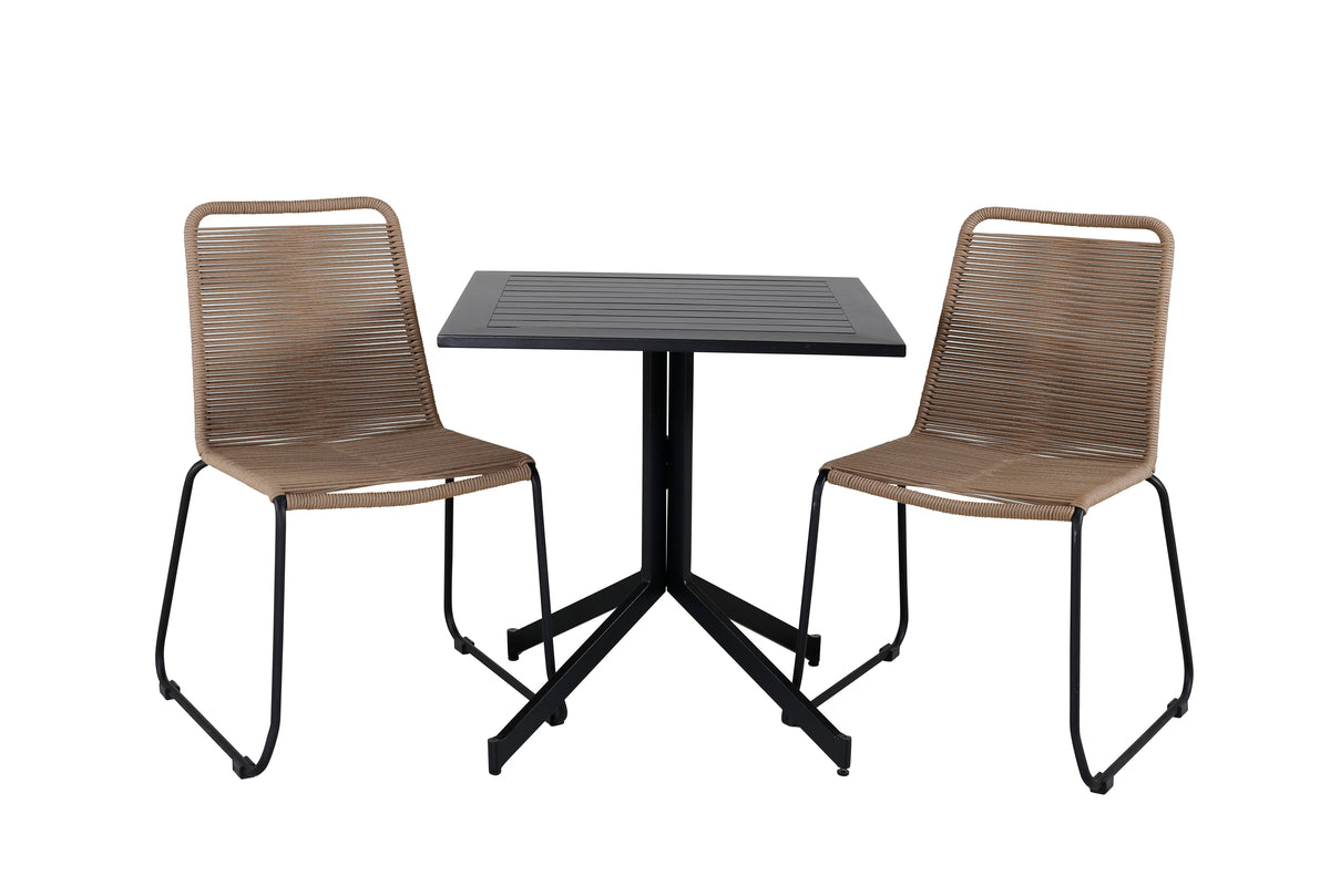 Cafebord 72 x 70 x 70 Svart + Matstolar 2-pack Brun