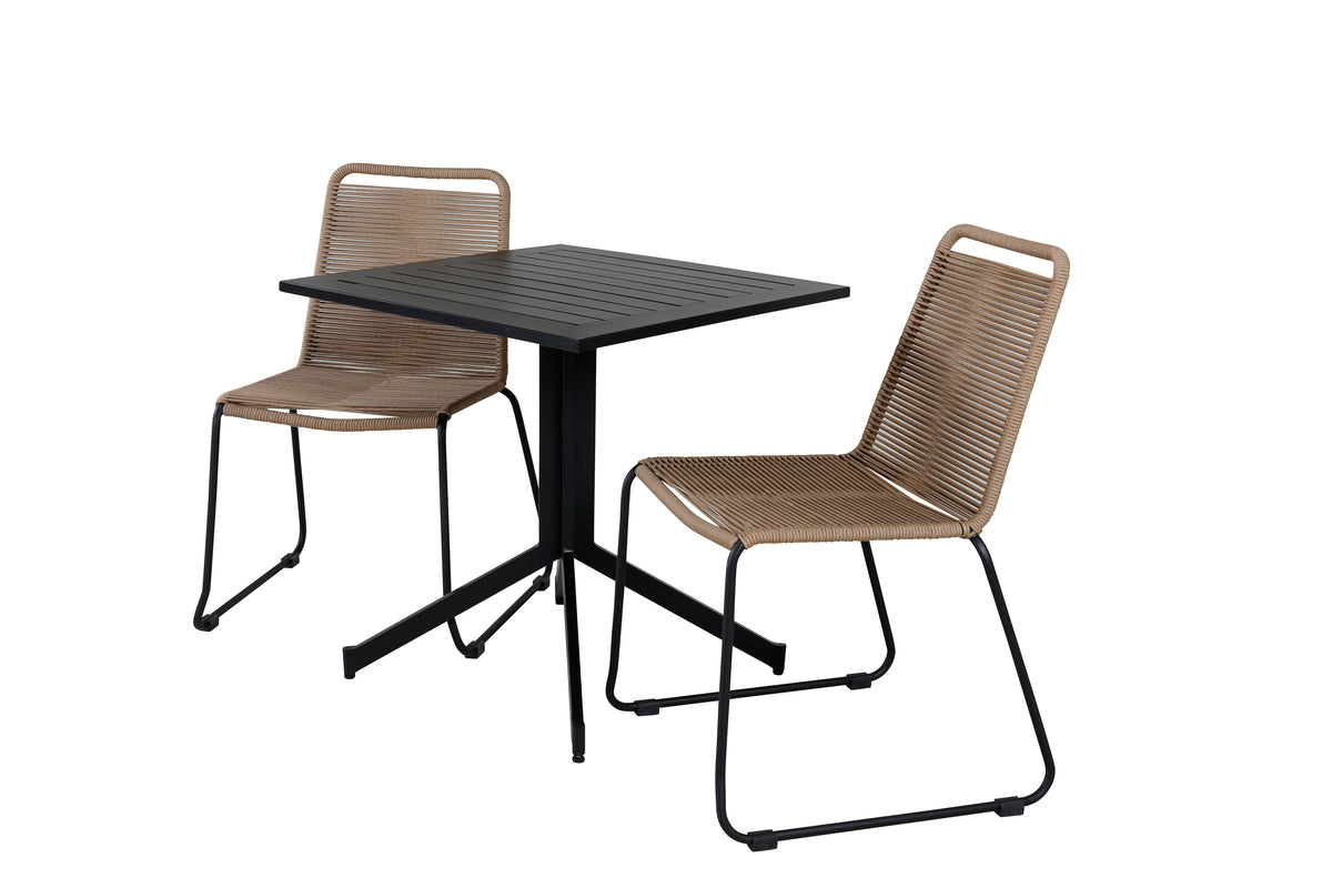 Cafebord 72 x 70 x 70 Svart + Matstolar 2-pack Brun