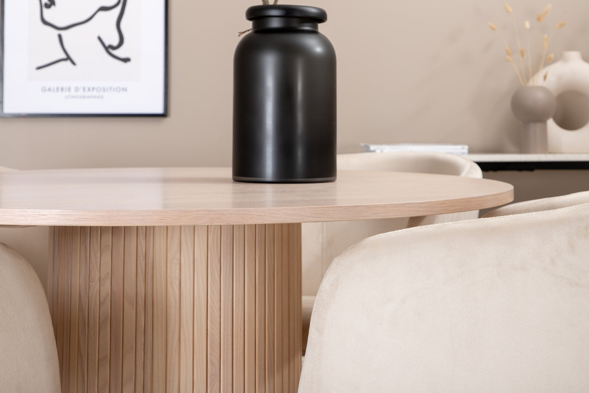 Matstolar Beige + Runda Matbord ø110 Vitputsad