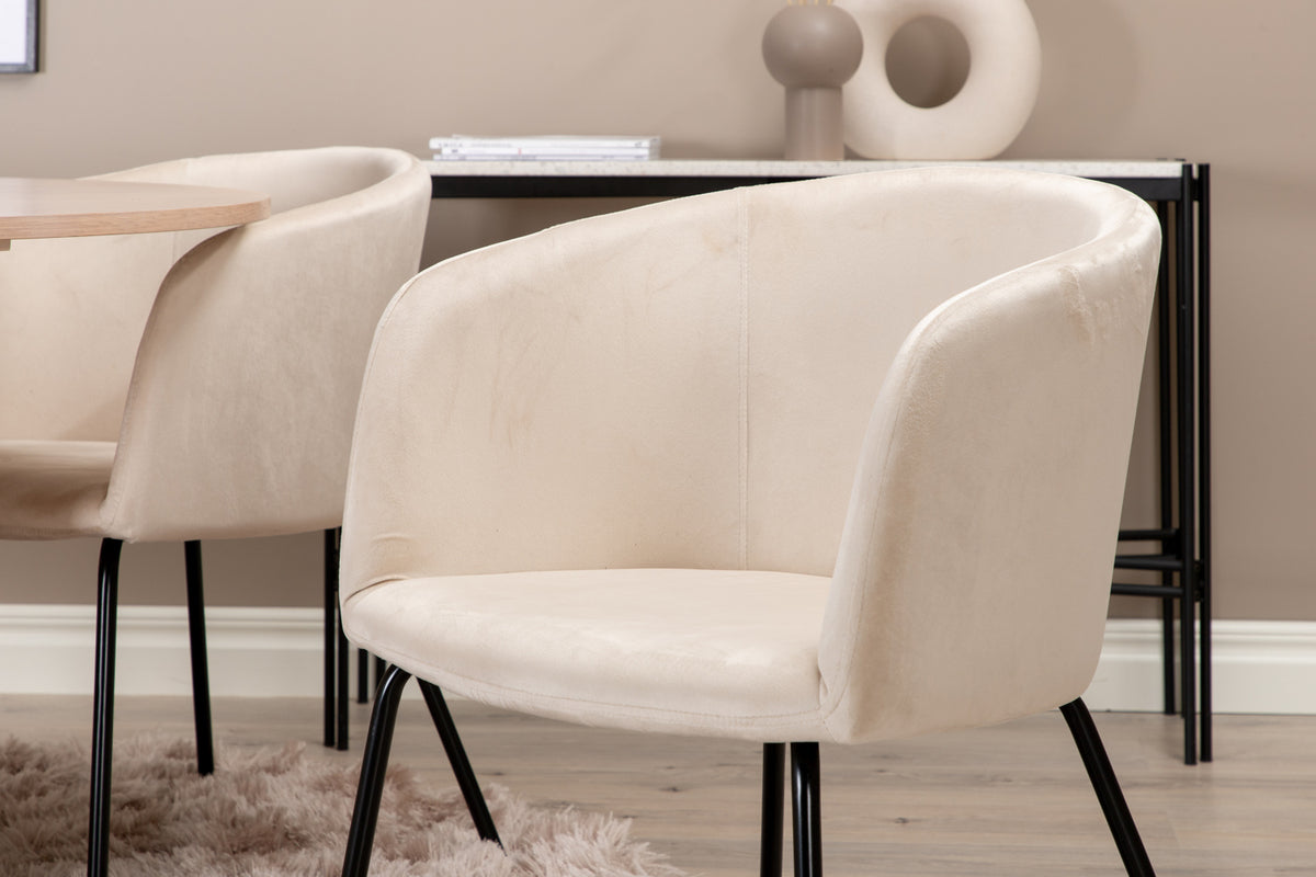 Matstolar Beige + Runda Matbord ø110 Vitputsad