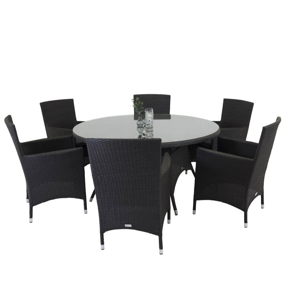 VOLTA Round Dining Table Ø150 Black + MALIN Dining Chairs 2-Pack Black