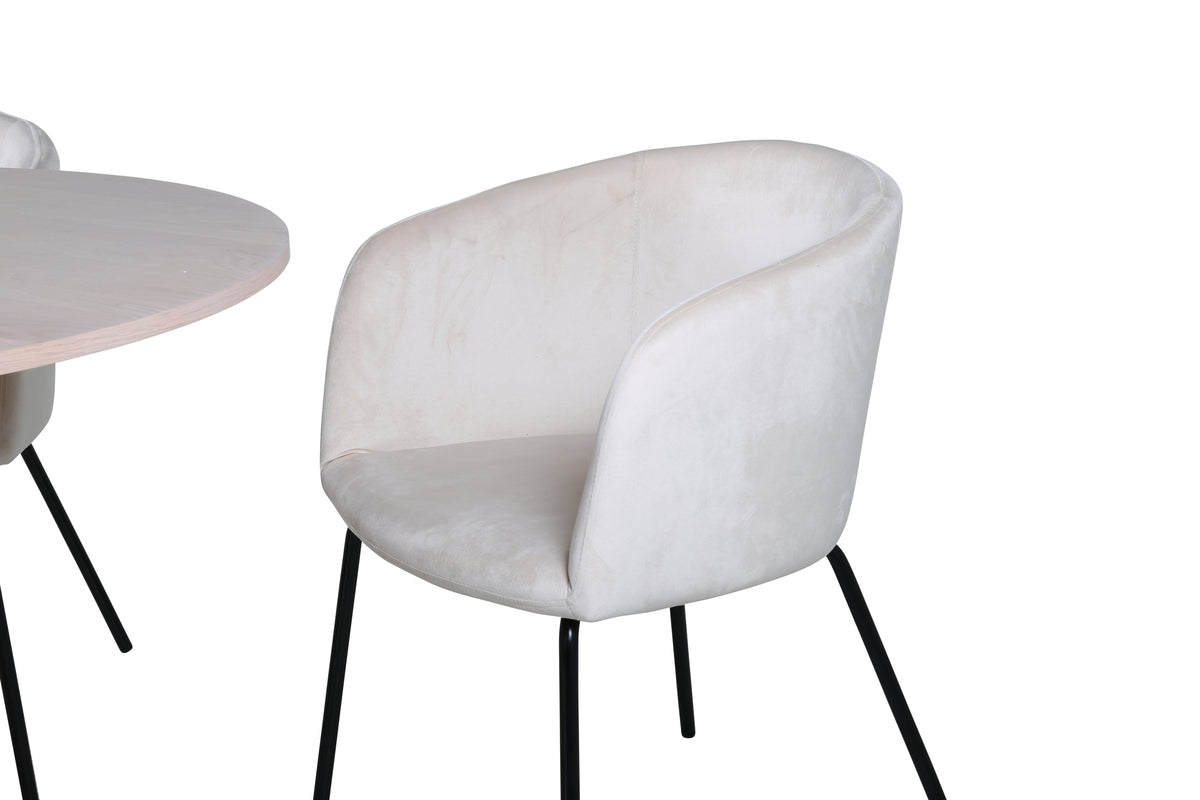 Matstolar Beige + Runda Matbord ø110 Vitputsad