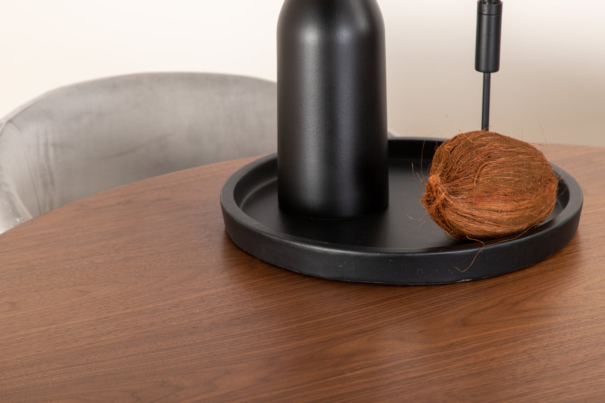 Matstolar Grå + Runda Matbord ø110 Valnöt