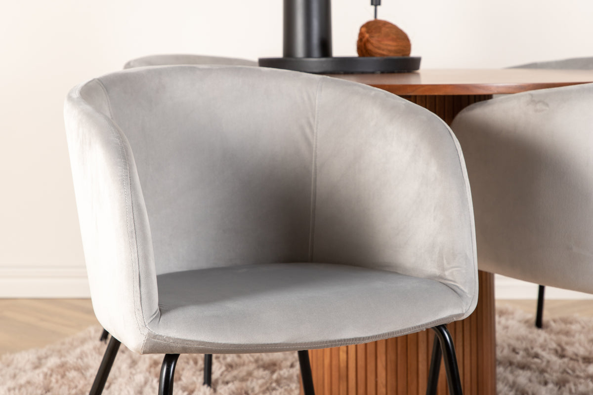 Matstolar Grå + Runda Matbord ø110 Valnöt