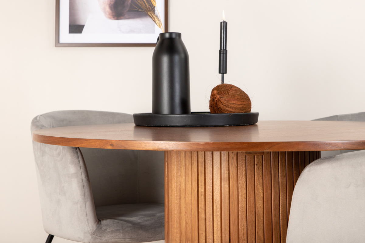 Matstolar Grå + Runda Matbord ø110 Valnöt