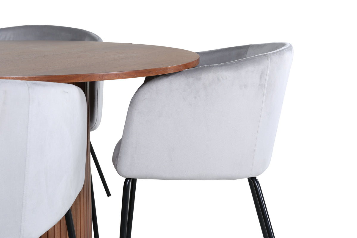 Matstolar Grå + Runda Matbord ø110 Valnöt