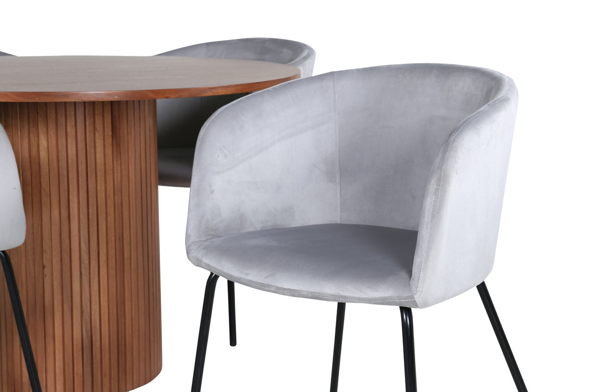 Matstolar Grå + Runda Matbord ø110 Valnöt