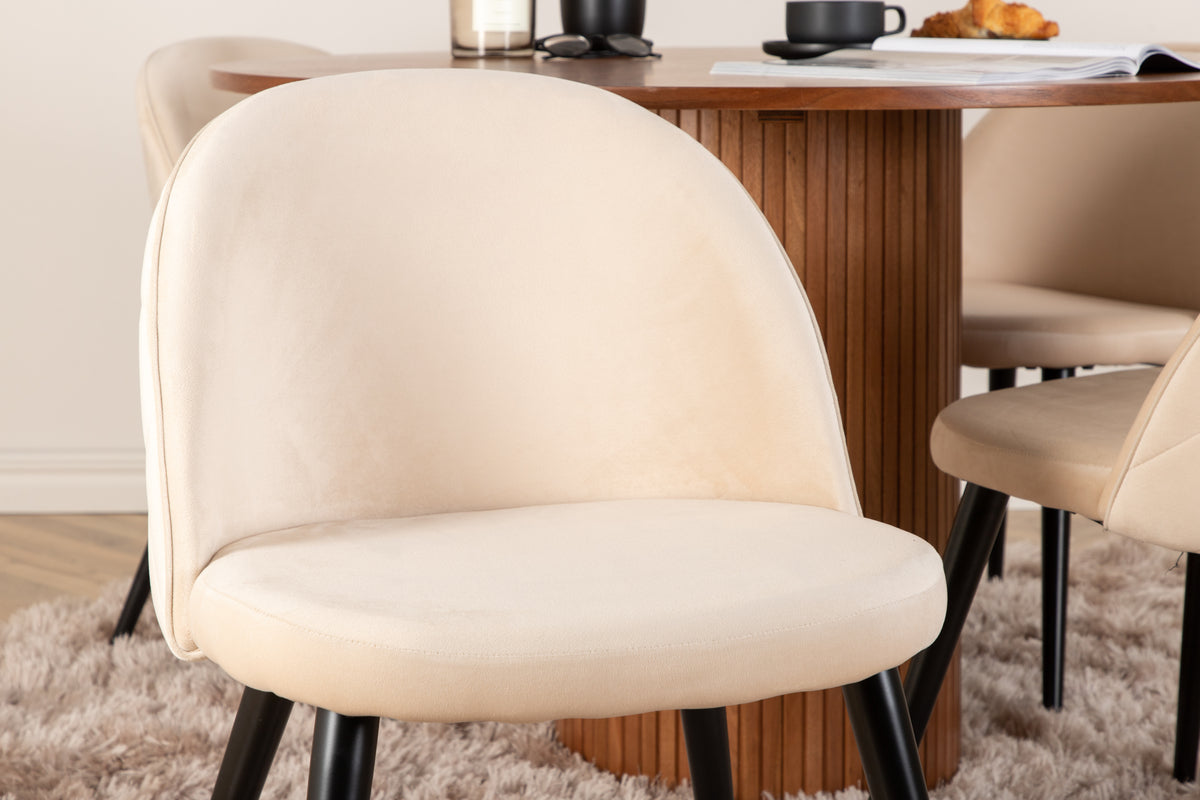 Runda Matbord ø110 Valnöt + Matstolar 2-pack Beige