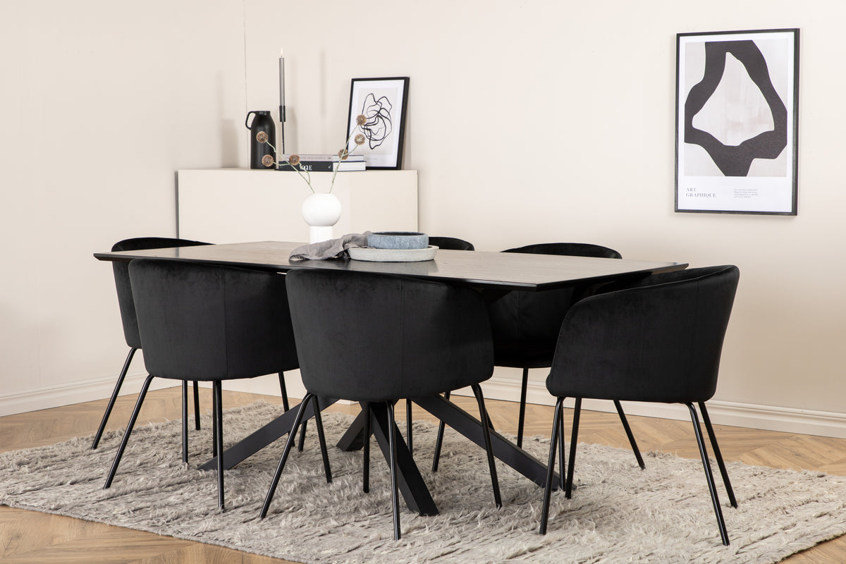 Matstolar Svart + Rektangulära Matbord 180 x 76 x 90 Svart
