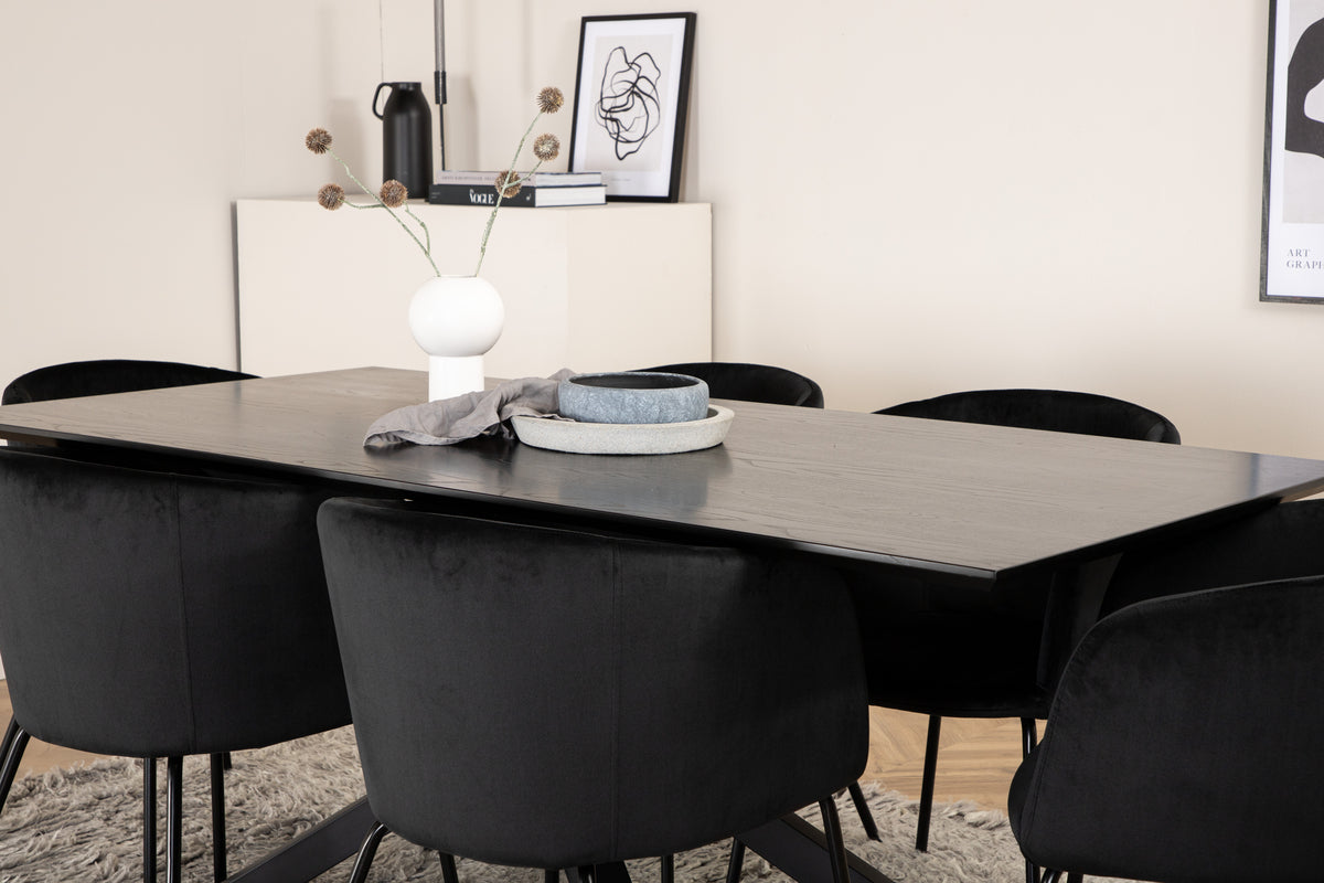 Matstolar Svart + Rektangulära Matbord 180 x 76 x 90 Svart