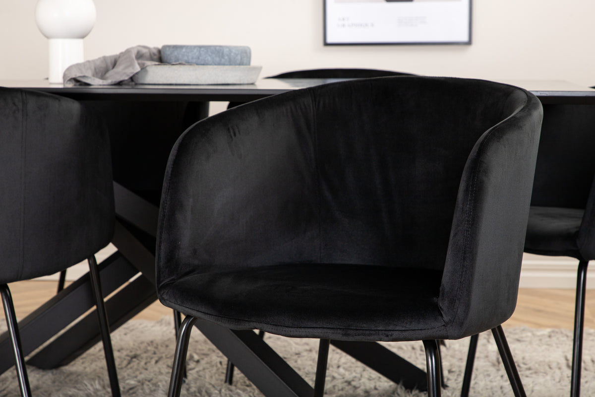 Matstolar Svart + Rektangulära Matbord 180 x 76 x 90 Svart