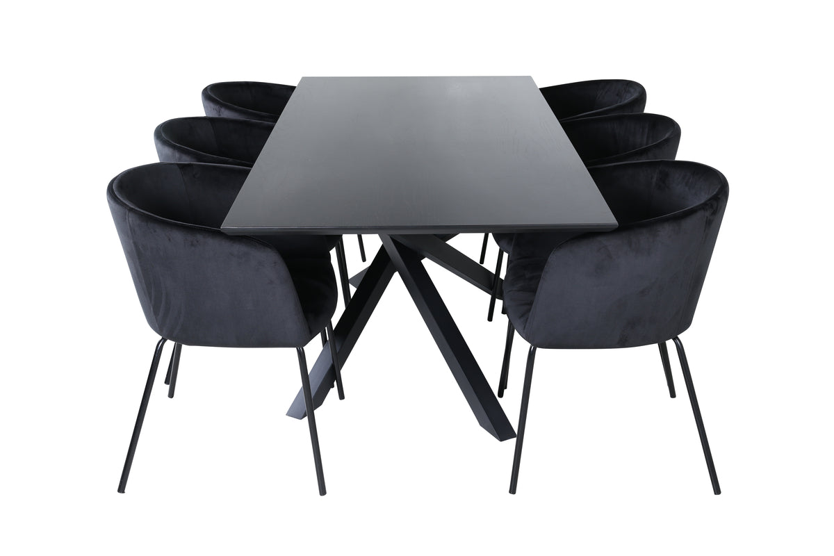 Matstolar Svart + Rektangulära Matbord 180 x 76 x 90 Svart