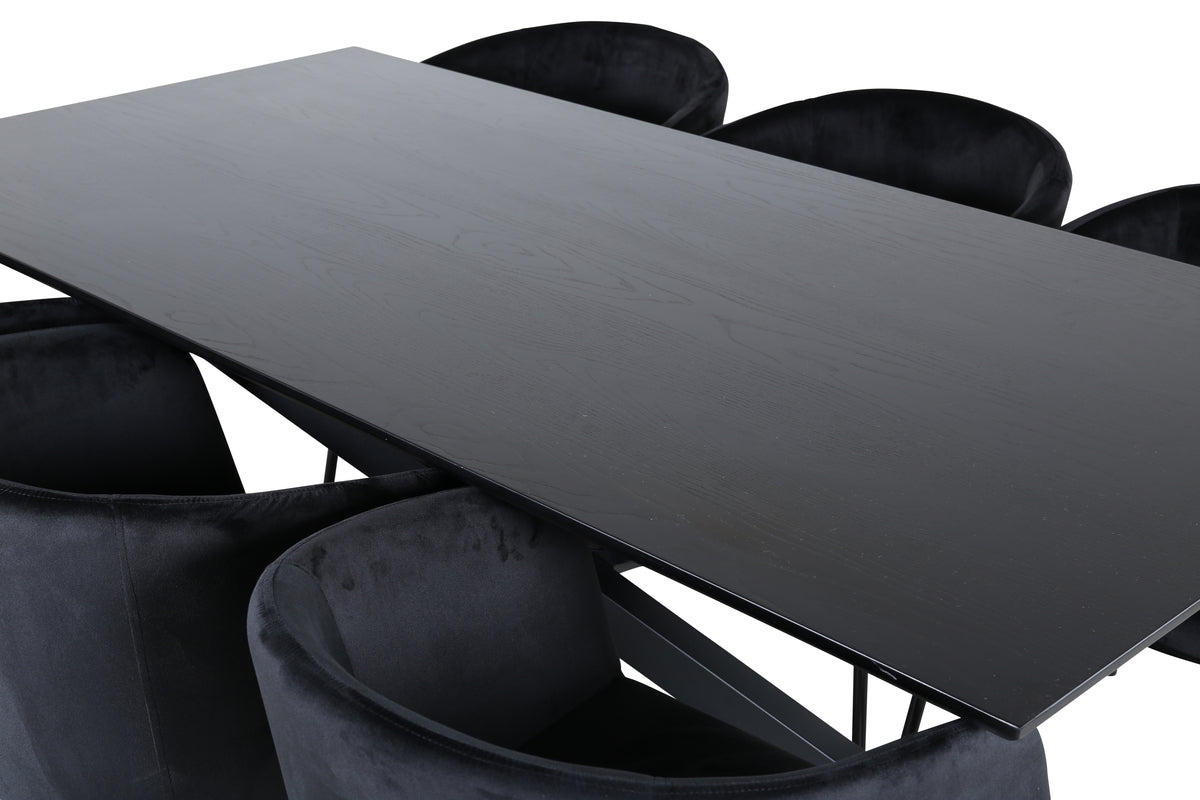 Matstolar Svart + Rektangulära Matbord 180 x 76 x 90 Svart