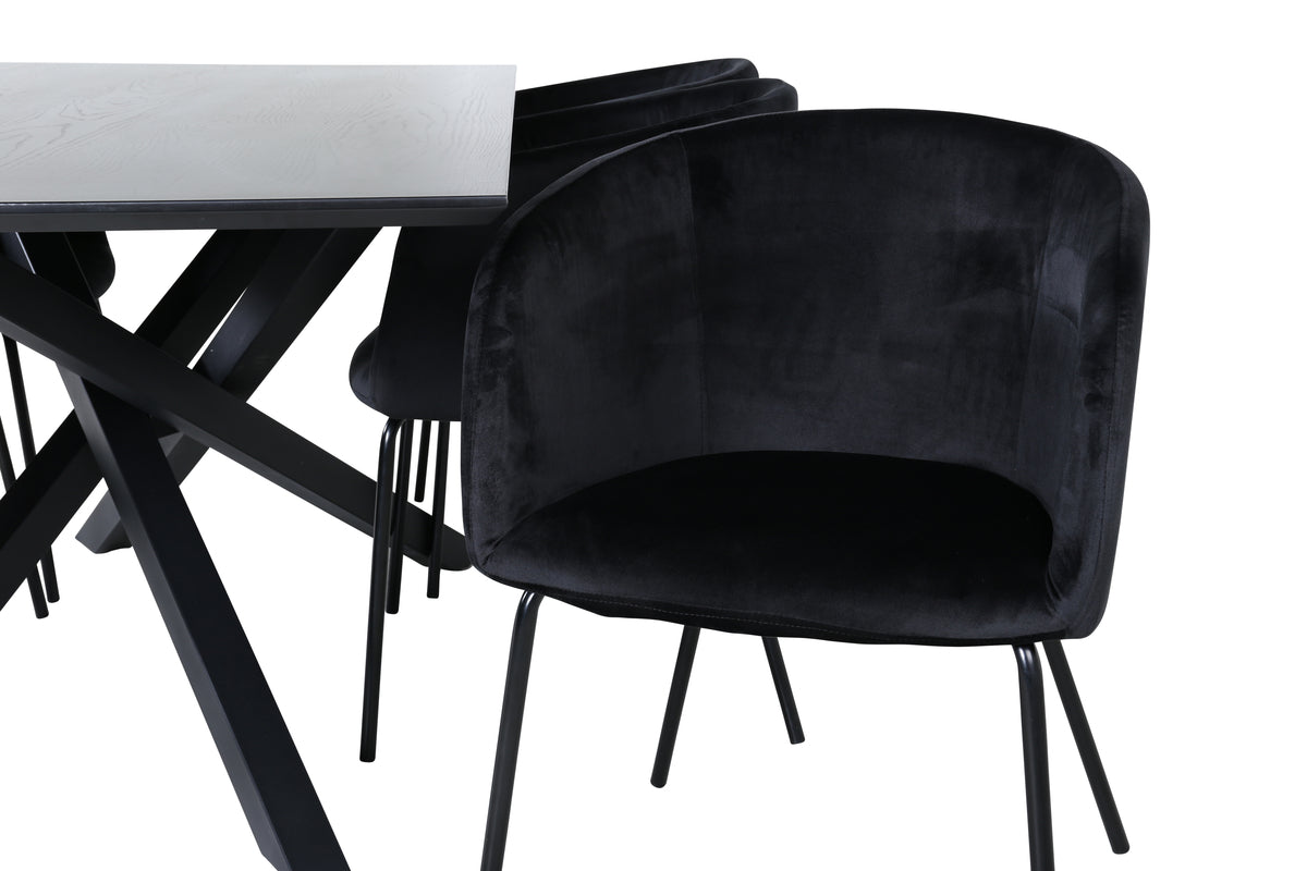 Matstolar Svart + Rektangulära Matbord 180 x 76 x 90 Svart
