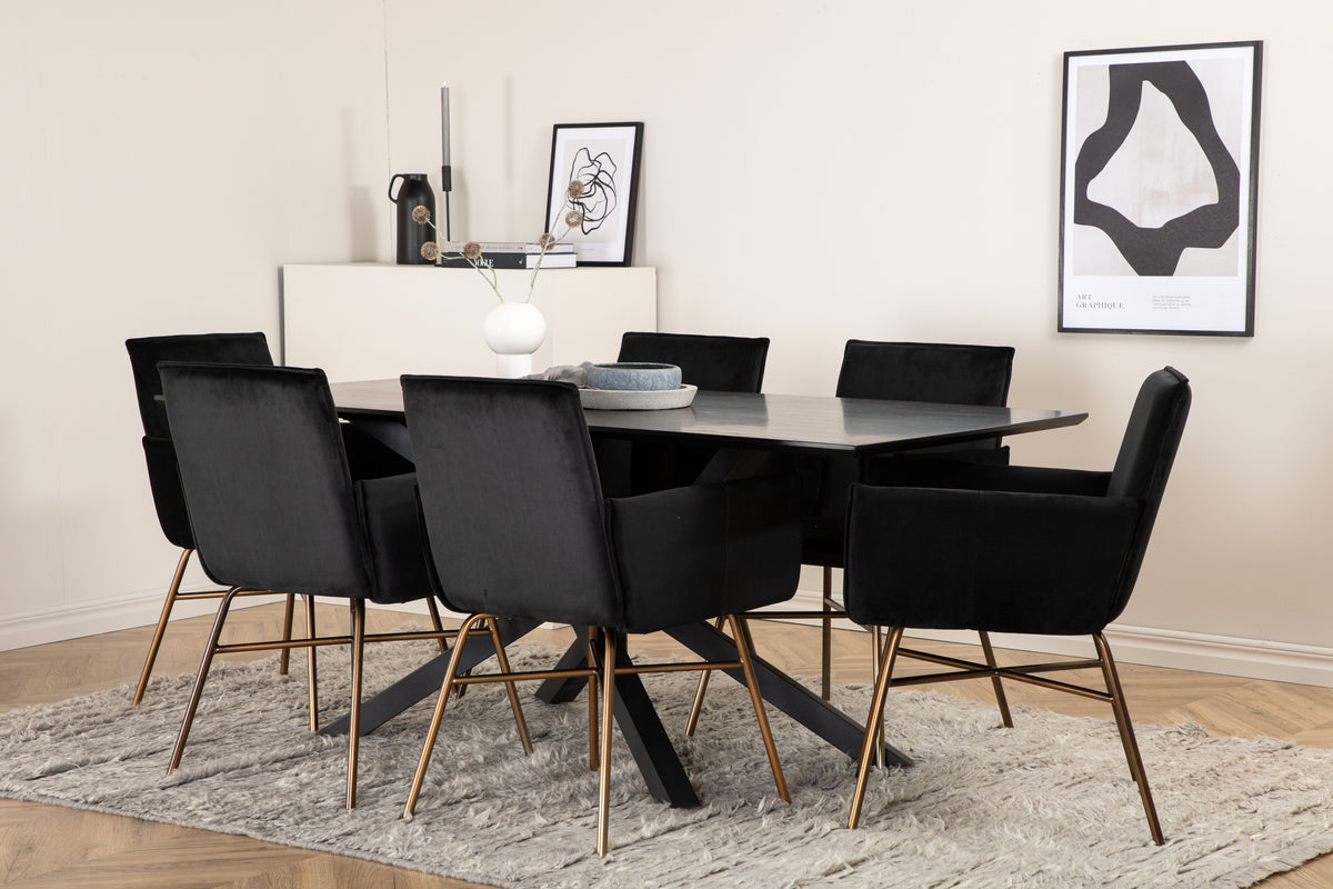 Matstolar Svart + Rektangulära Matbord 180 x 76 x 90 Svart