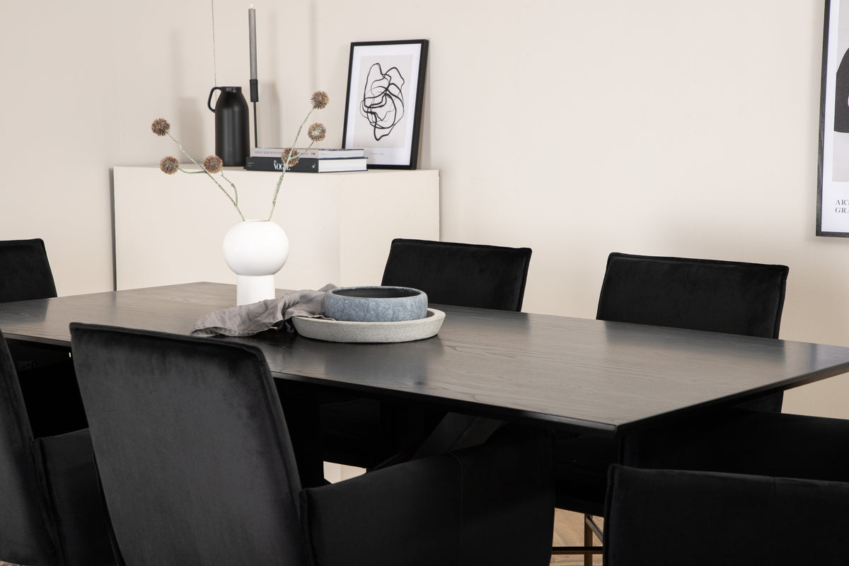 Matstolar Svart + Rektangulära Matbord 180 x 76 x 90 Svart