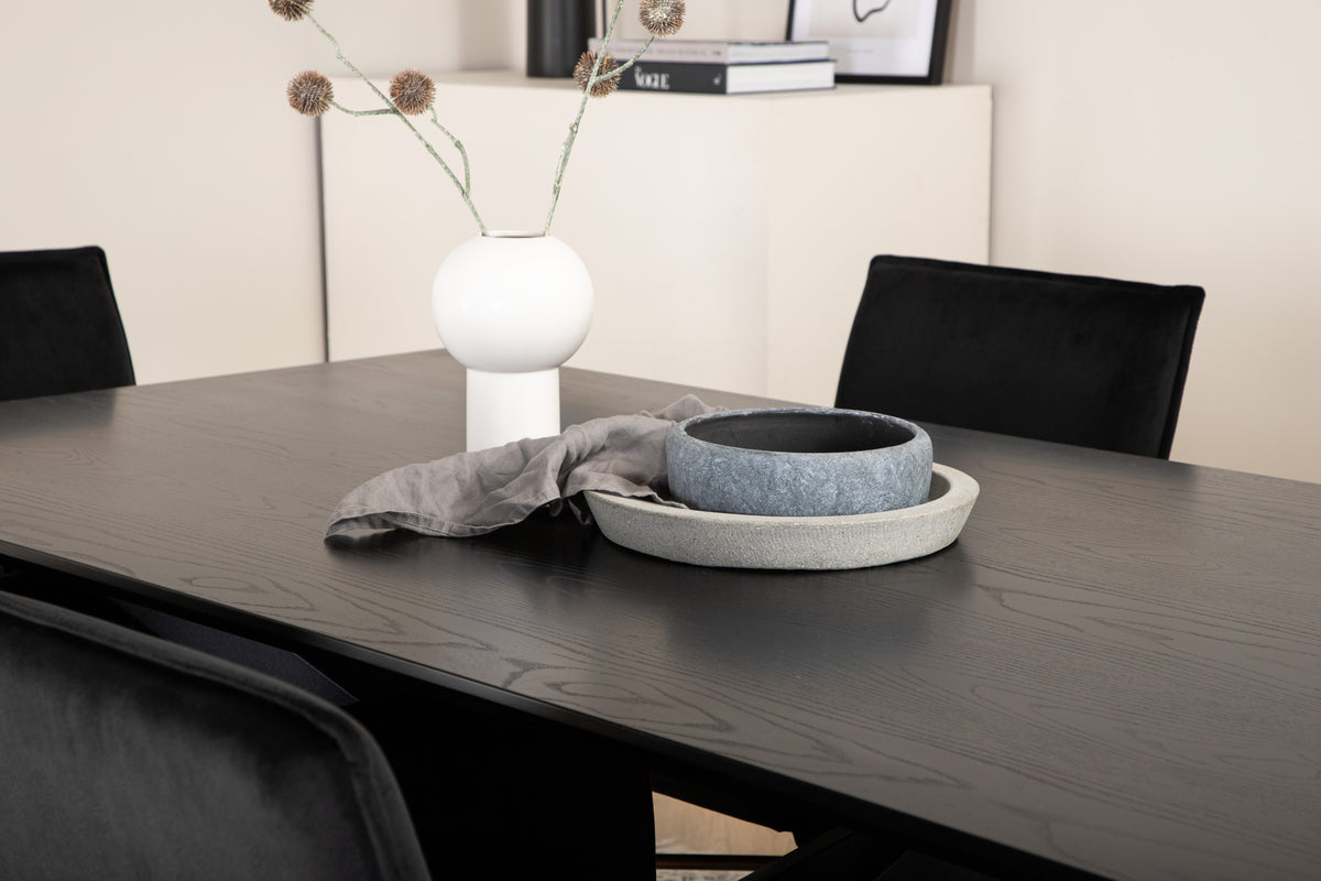 Matstolar Svart + Rektangulära Matbord 180 x 76 x 90 Svart