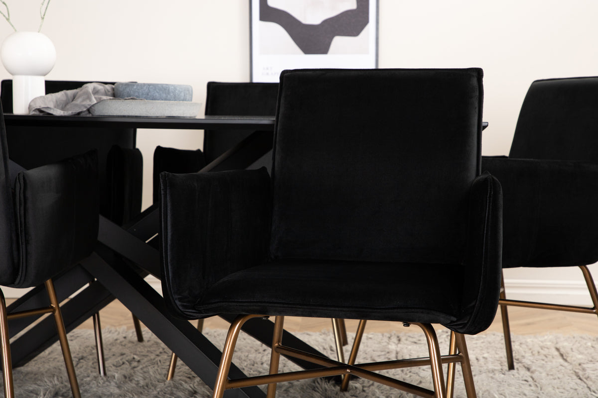 Matstolar Svart + Rektangulära Matbord 180 x 76 x 90 Svart