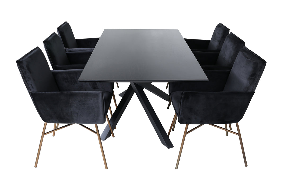 Matstolar Svart + Rektangulära Matbord 180 x 76 x 90 Svart