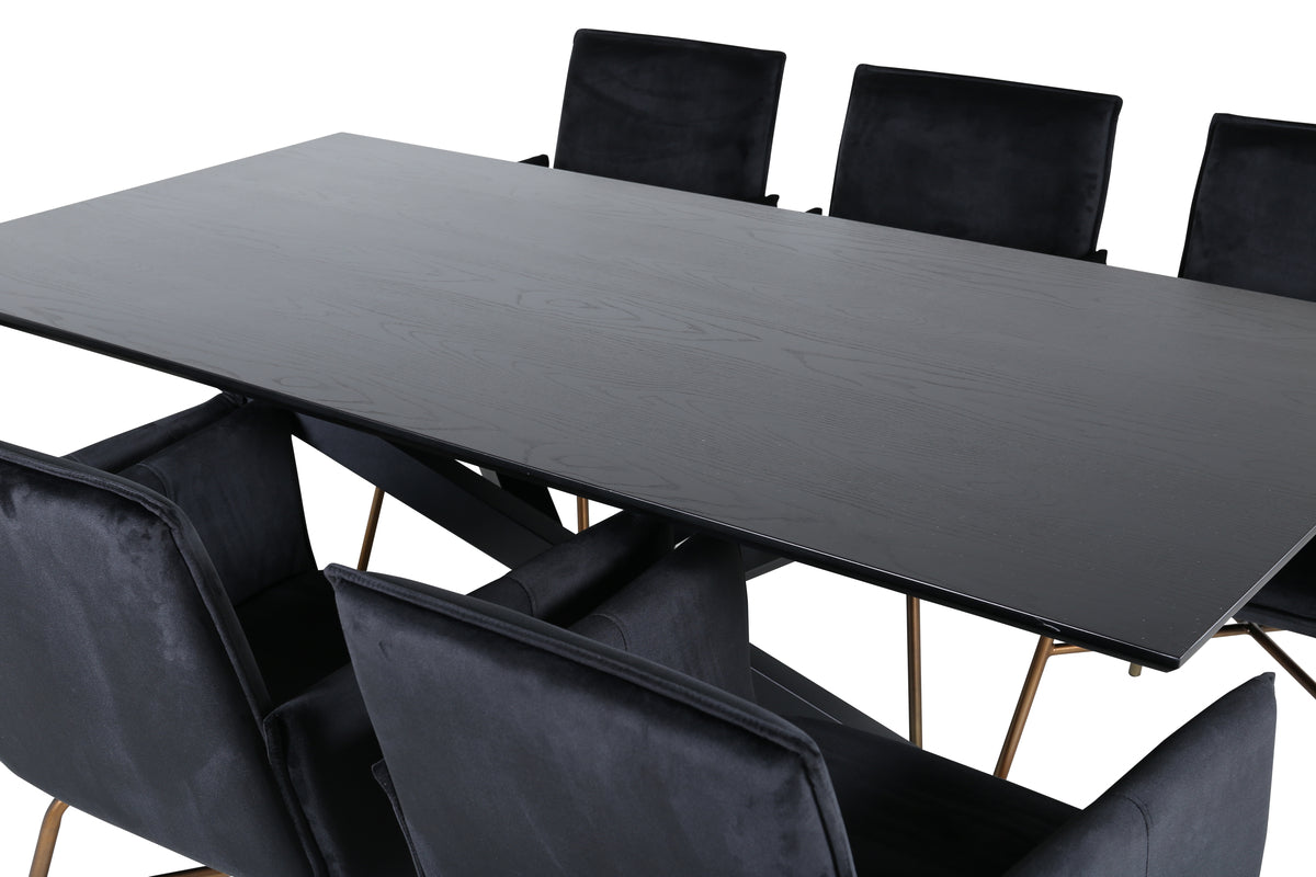 Matstolar Svart + Rektangulära Matbord 180 x 76 x 90 Svart