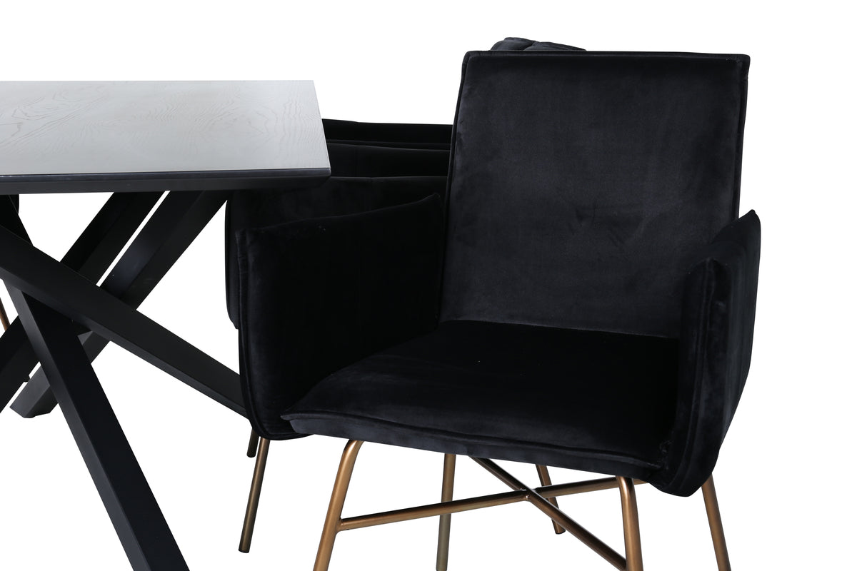 Matstolar Svart + Rektangulära Matbord 180 x 76 x 90 Svart