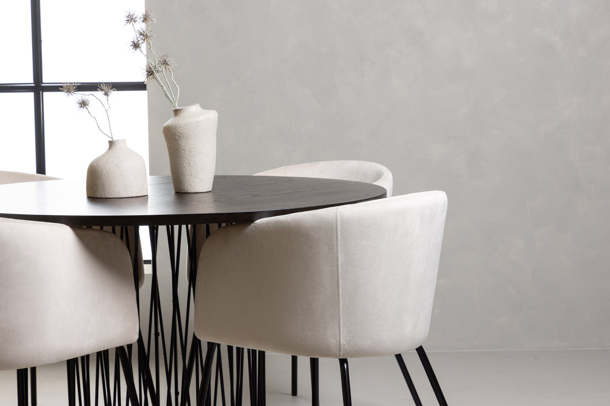 Matstolar Beige + Runda Matbord ø120 Mocka