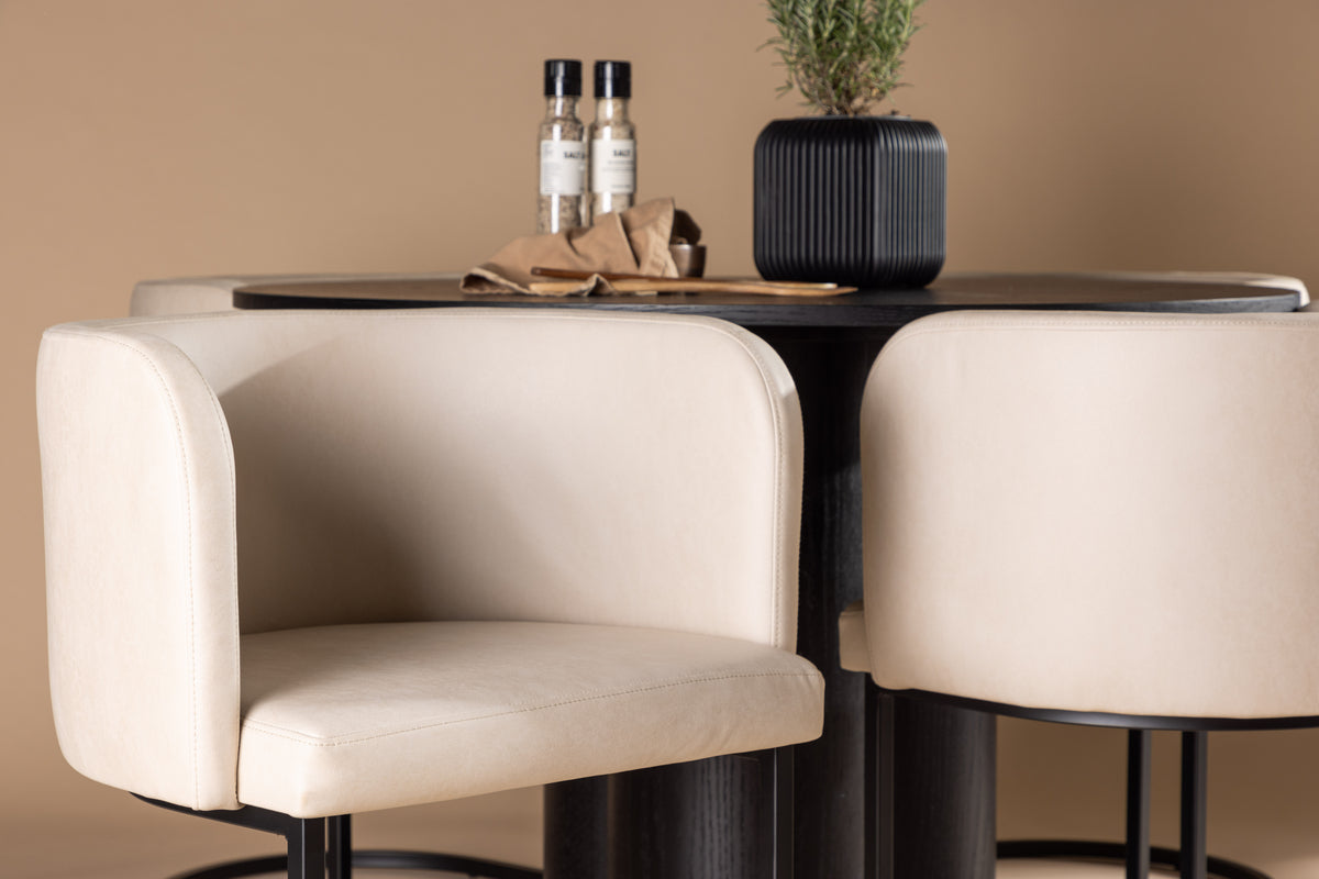 Runda Matbord ø110 Svart + Matstolar Beige