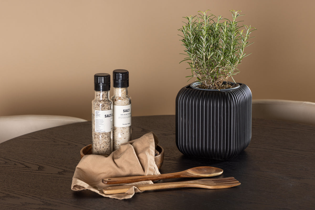 Runda Matbord ø110 Svart + Matstolar Beige