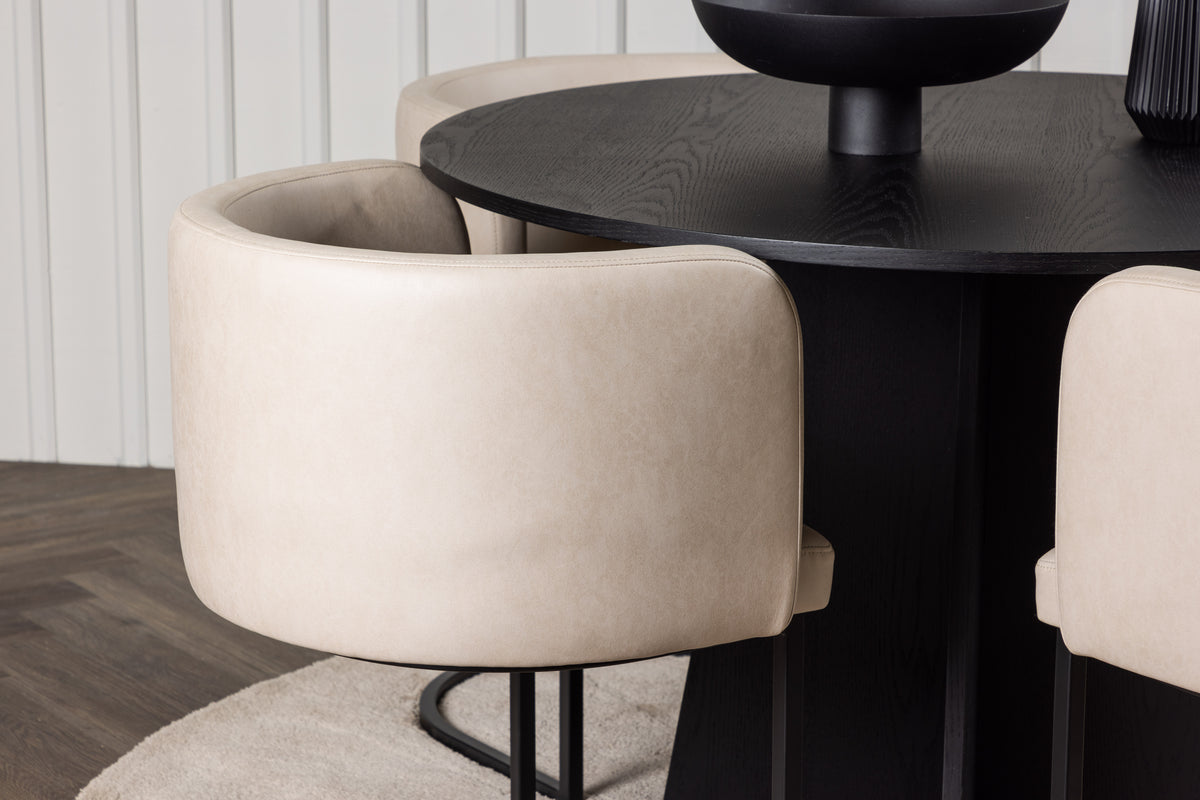 Runda Matbord ø110 Svart + Matstolar Beige