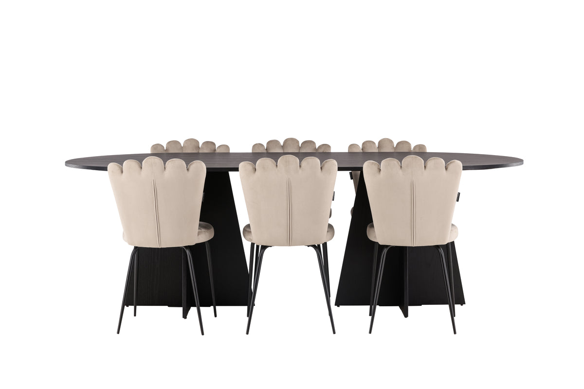 Matstolar 2-pack Beige + Ovala Matbord 115 x 230 Svart