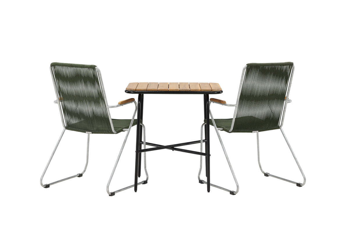 Cafebord 74 x 70 x 88 Natur + Matstolar 2-pack Grön