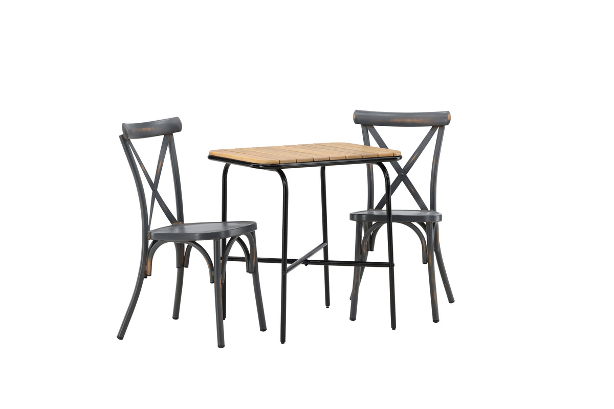 Cafebord 74 x 70 x 88 Natur + Matstolar 2-pack Mörkgrå