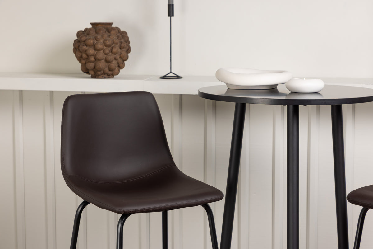 Barbord Ø60 Svart + Barstolar 2-pack Brun