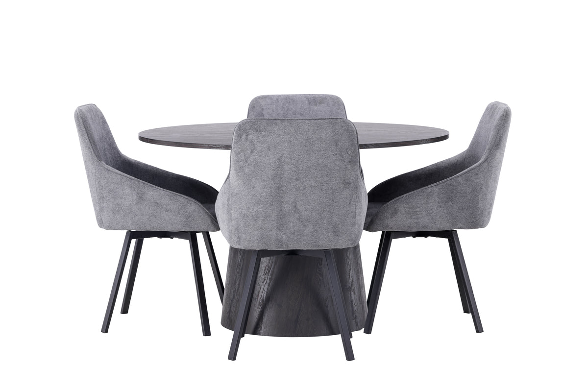 Matstolar 2-pack Grå + Runda Matbord ø120 Mocka