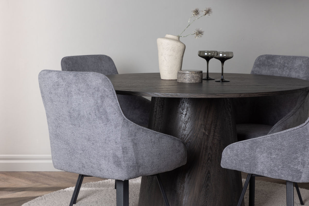 Matstolar 2-pack Grå + Runda Matbord ø120 Mocka