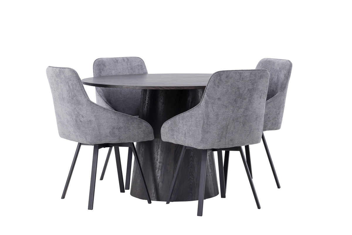 Matstolar 2-pack Grå + Runda Matbord ø120 Mocka