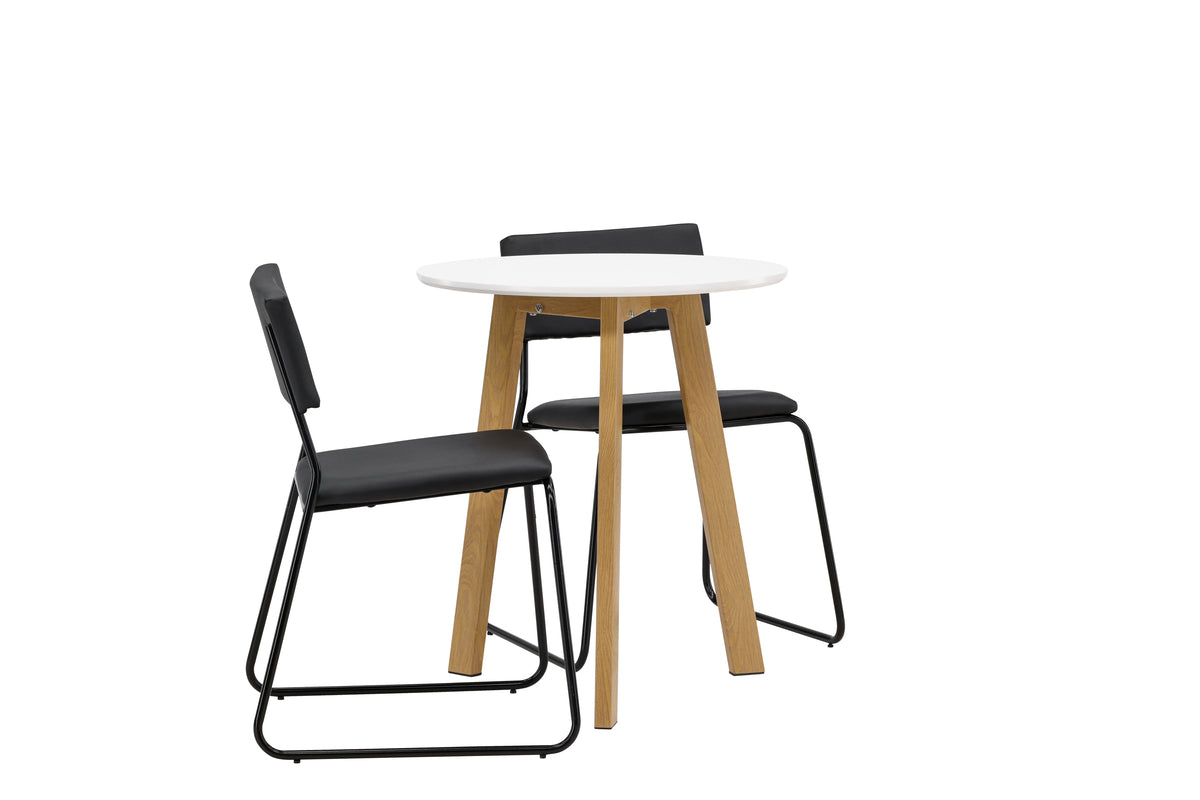 Matstolar 2-pack Svart + Runda Matbord ø65 Vit