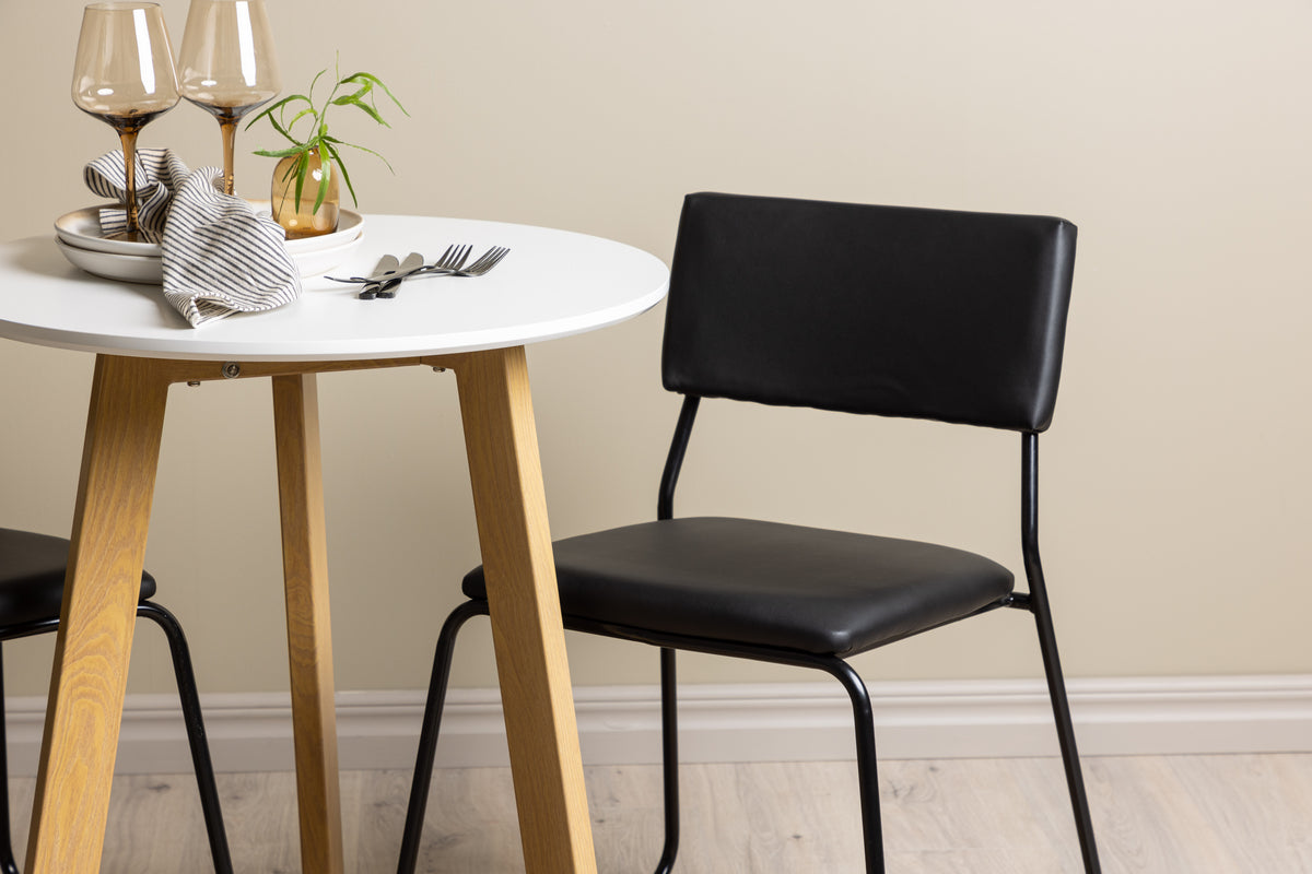 Matstolar 2-pack Svart + Runda Matbord ø65 Vit