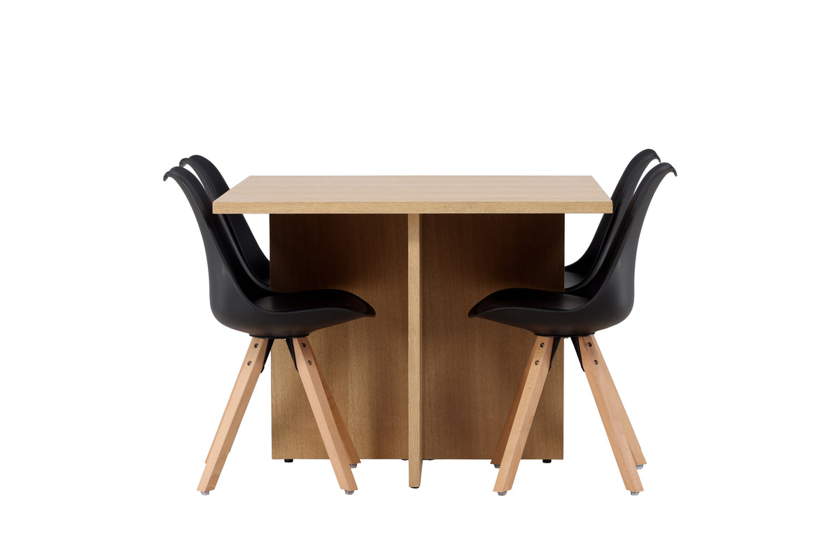 Matstolar 2-pack Svart + Rektangulära Matbord 100 x 100 Natur