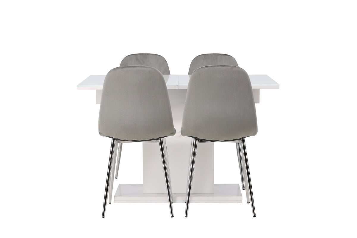 Rektangulära Matbord 90 x 120 Vit + Matstolar 2-pack Ljusgrå