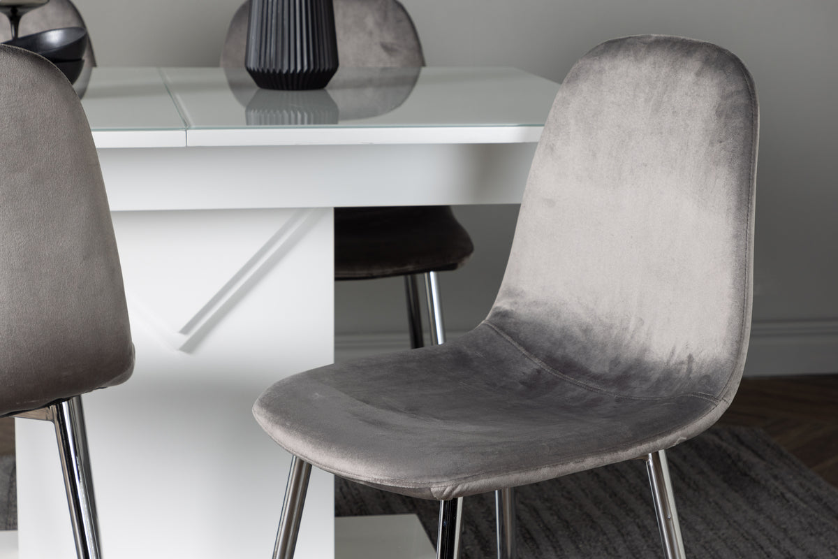 Rektangulära Matbord 90 x 120 Vit + Matstolar 2-pack Ljusgrå