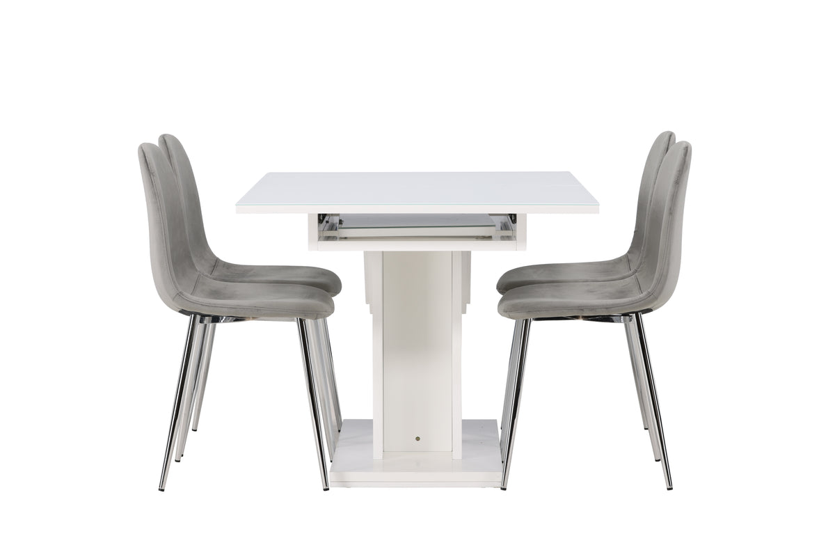 Rektangulära Matbord 90 x 120 Vit + Matstolar 2-pack Ljusgrå