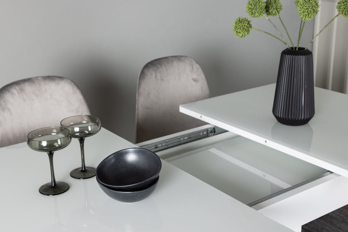 Rektangulära Matbord 90 x 120 Vit + Matstolar 2-pack Ljusgrå