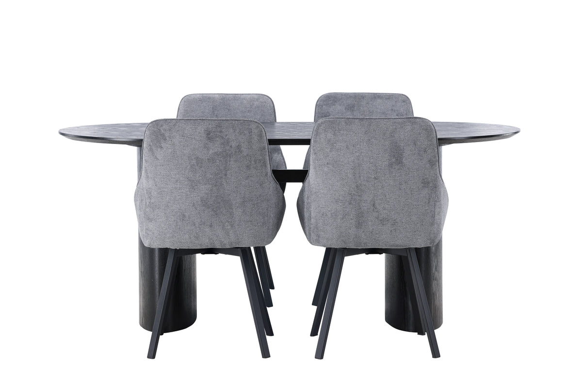 Matstolar 2-pack Grå + Ovala Matbord 90 x 180 Svart