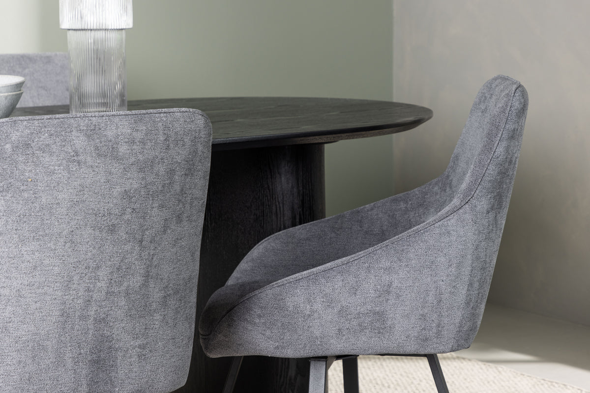 Matstolar 2-pack Grå + Ovala Matbord 90 x 180 Svart