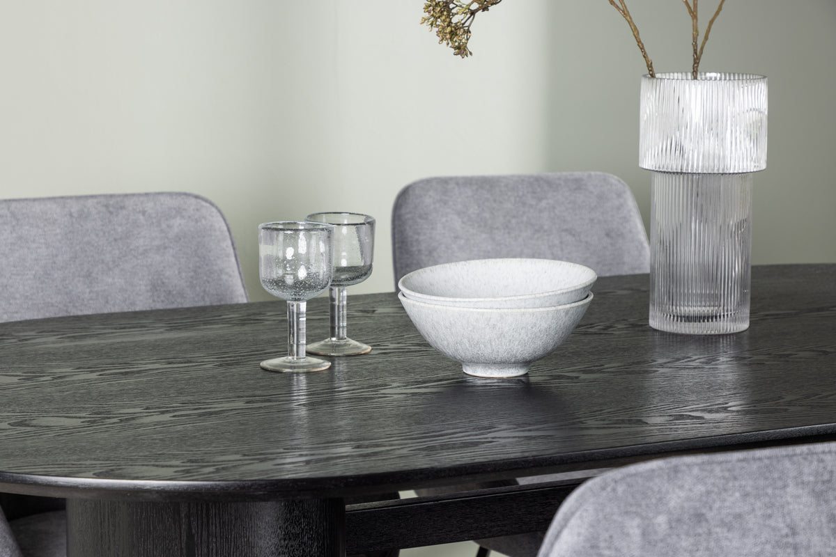 Matstolar 2-pack Grå + Ovala Matbord 90 x 180 Svart