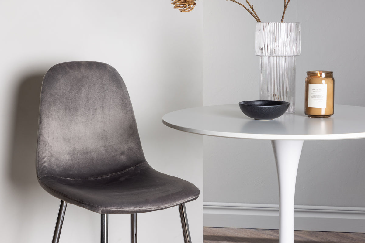 Runda Matbord ø80 Vit + Matstolar 2-pack Ljusgrå