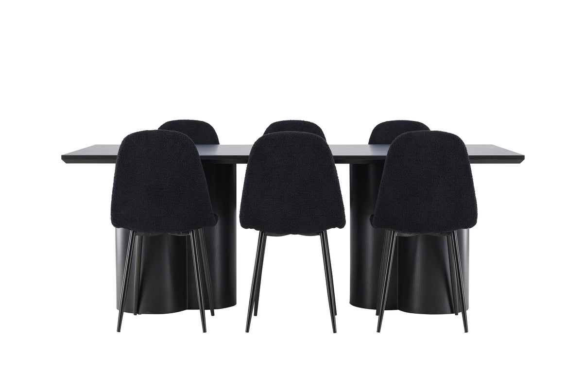 Matstolar 2-pack Svart + Rektangulära Matbord 100 x 210 Svart