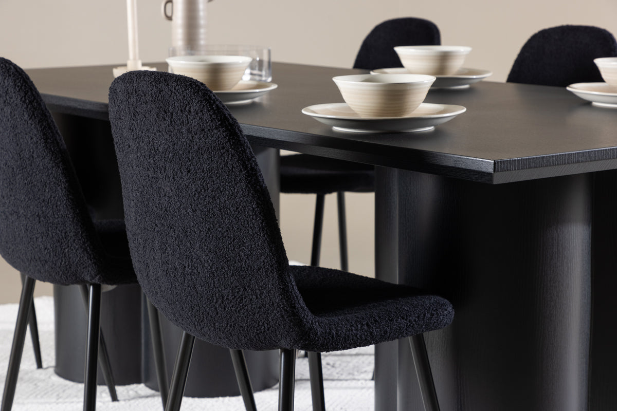 Matstolar 2-pack Svart + Rektangulära Matbord 100 x 210 Svart